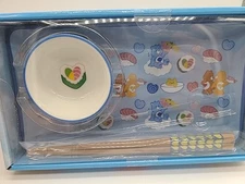 Care Bears Ceramic Sushi Plate Set With Chopsticks New In Box Heart Theme