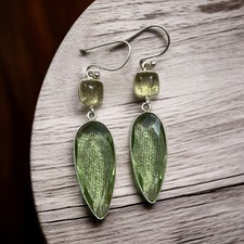 Hydro Green Amethyst, Lemon Quartz 925 Silver Women Drop Handmade Earrings