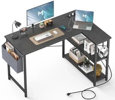 47 Inch L-Shaped Desk with Outlets & USB Ports, Reversible Corner Desk for Small
