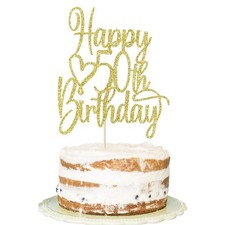 Gold Glitter Happy 50th Birthday Cake Topper Gold 50th