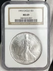 1993 $1 American Silver Eagle 1 oz Fine Coin NGC MS69