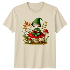 Watercolor Gnome Reading On Giant T-Shirt Gnome Mushroom Fantasy Gift
