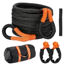 30ft Kinetic Recovery Tow Rope 60000lbs Heavy Duty Energy Rope + 2 Soft Shackles