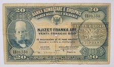 Albania 20 Franga Ari W Overprint (1926-1945/1965) P#12 vg
