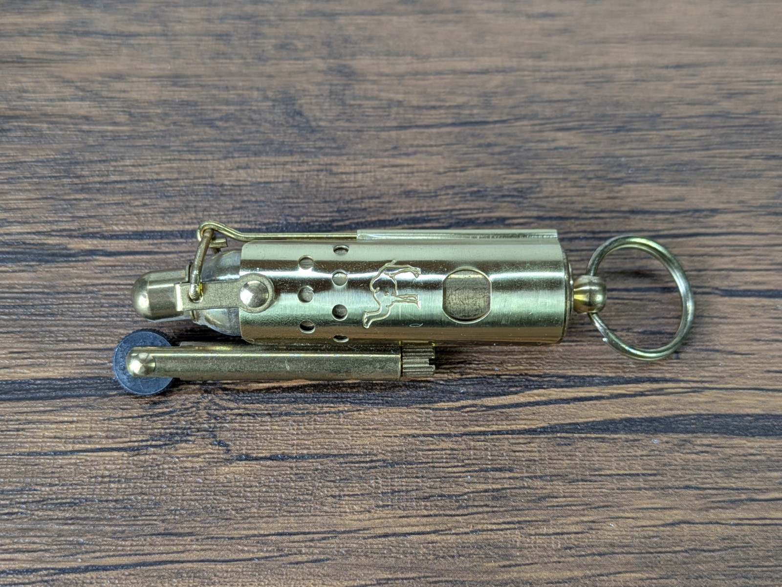 Vintage - 2¾" Unlite Joe Camel Brass Cigarette Lighter, Keyring Trench Style