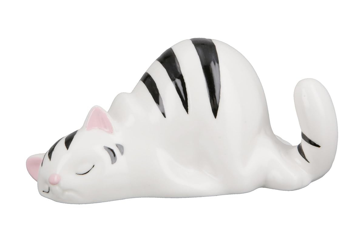 Pack of 6 Figure, Cat, striped, Porcelain, white, PU 6, L. 6 cm, W. 11 (T6C)