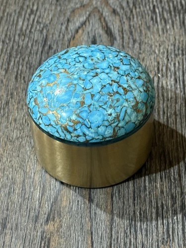 Kendra Scott Bronze Veined Turquoise Magnesite Decorative Brass Dome Box Rare!