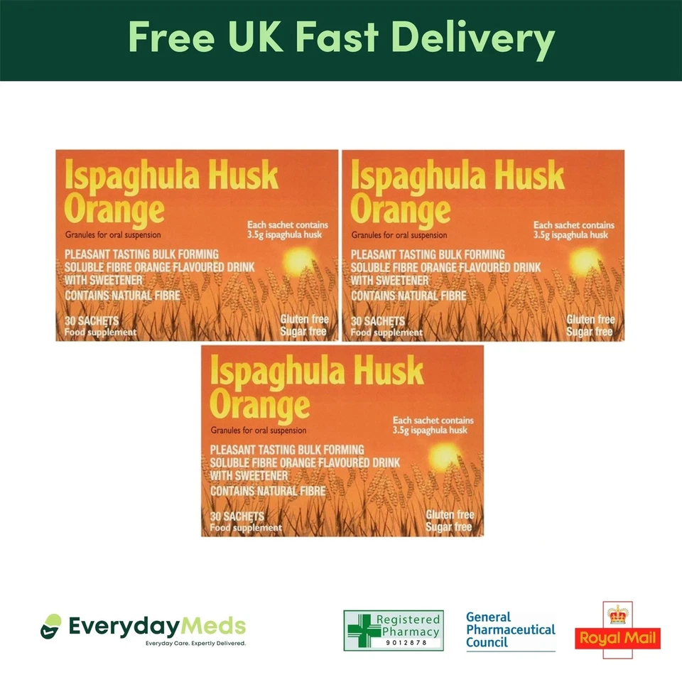 EVERYDAYMEDS 3 X Ispaghula Husk Orange Drink 30 Sachets Pack Fibre Supplement
