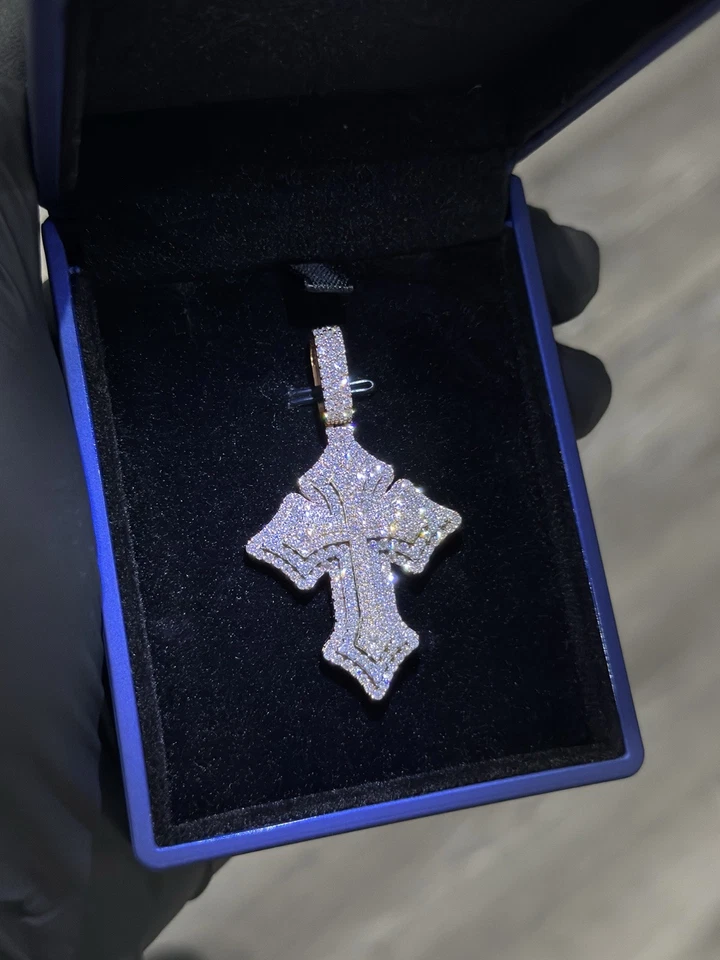 Tri-Tone 2.5 Ctw Diamond Cross Pendant 10K Gold Rose-White-Yellow 3 layers - Image 3 of 3