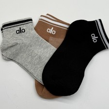 Alo Unisex Half-crew Yoga Socks -M-Adult 3pair,Brown- Grey- Black Solid color 