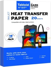 Printers Jack Iron-On Heat Transfer Paper for Dark Fabric 20 11x17, 20 sheets 