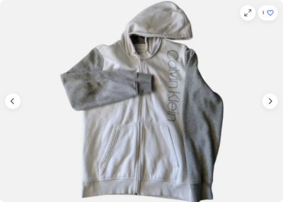 カルバンクライン　フーディー　パーカー　グレー Calvin Klein Mens Graphic Full Zip Sweatshirt Hoodie (White Gray M