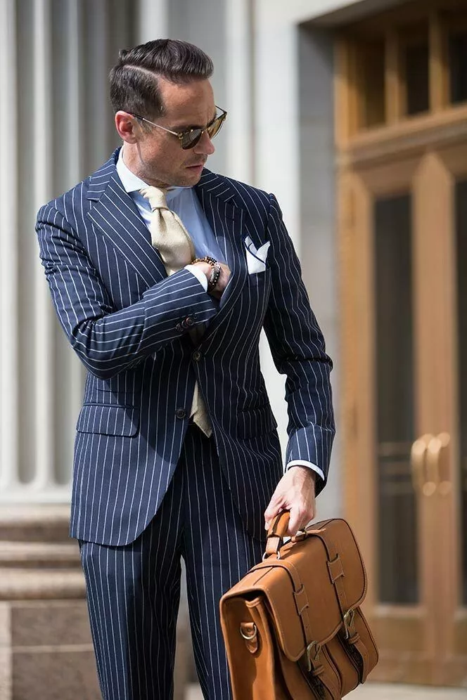 Navy and white striped suit | 3-piece striped suit - Aidan Sweeney