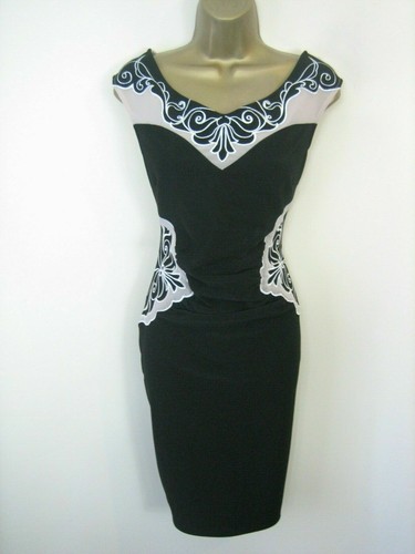 Bodycon Dress 10 Black Cream Mesh Bardot Occasion Party Wedding Cocktail - Picture 2 of 12