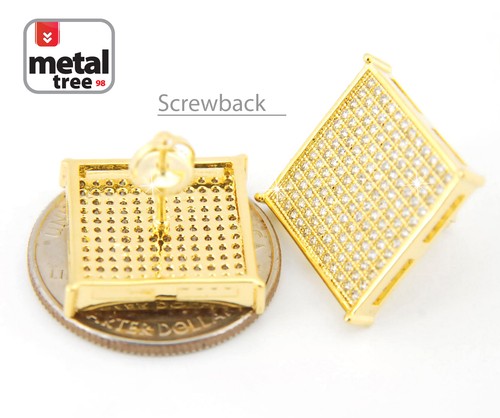 Pendientes de tachuelas traseros de pantalla plana cuadrada XL enchapados en oro 14k para hombre - Imagen 10 de 11