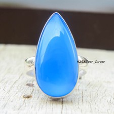 Blue Chalcedony Gemstone 925 Sterling Silver Jewelry Beautiful Ring KA-20