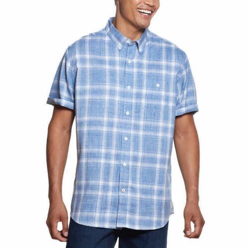 Camisa tejida vintage resistente a la intemperie para hombre talla 3XL de manga corta azul blanca a cuadros - Imagen 1 de 6