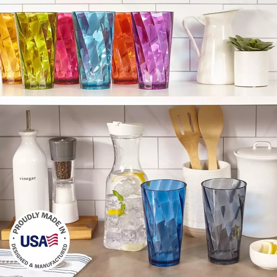 Juego de 8 vasos de agua reutilizables de plástico acrílico Optix de EE. UU. Joya Foto 4 de 4