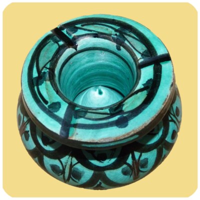 Posacenere Marocchino In Ceramica - Decorato A Mano, Antivento E Mangiafumo, Verde/Panna - Foto 5