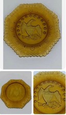 Vtg Amber Glass Patriotic Eagle Plate 13 Stars With Beaded Edge 8? Indiana Glass