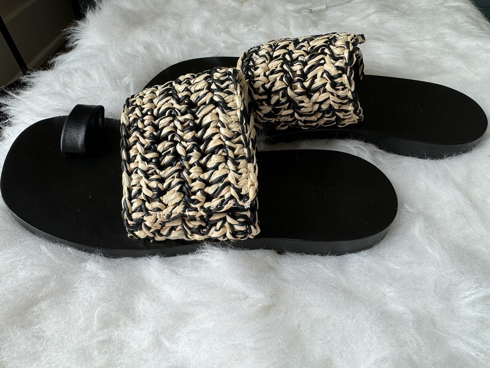 Jil SanderBicolor Raffia Toe-Ring Flat Sandals 35… - image 2