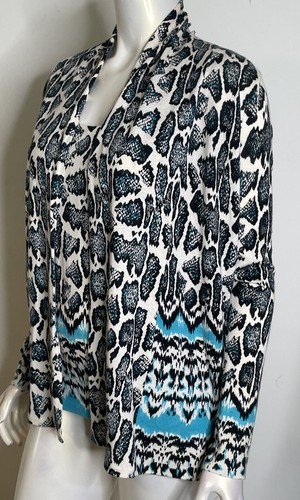 Neiman Marcus Blue White Black Twinset S Cashmere Silk Tank Cardigan Set - Picture 4 of 12