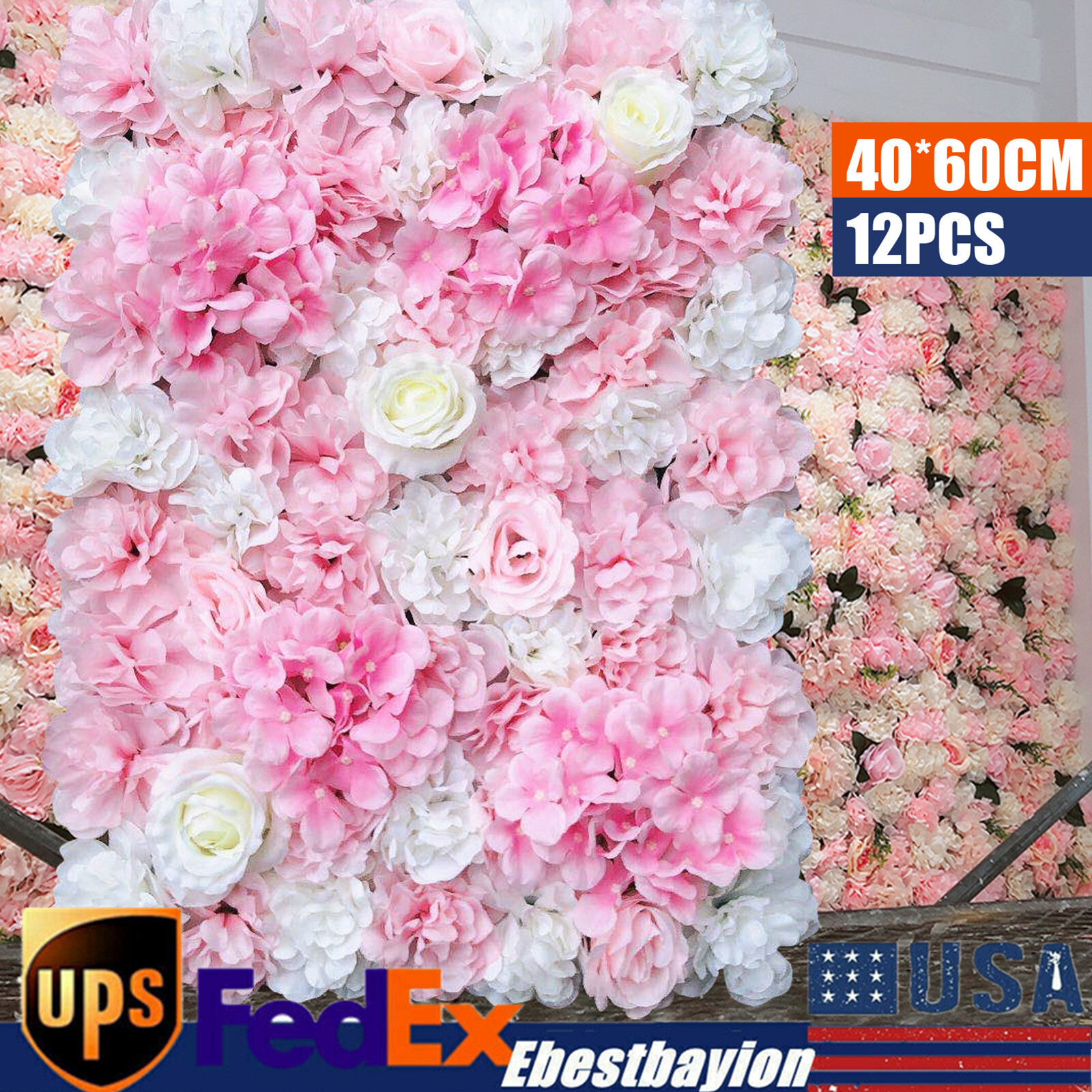 12Pcs Artificial Silk Flower Wall Panel Floral Backdrop Party Wedding Decoration