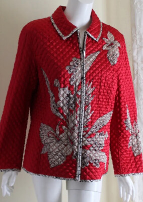 Chico's 2 L Funky Wild Glam Asian Pop-Art Floral Reversible Quilted Jacket Coat