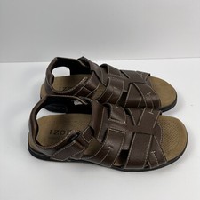 IZOD MENS MEMORY FOAM BROWN SANDALS THORNE SIZE 12 OPEN TOE HOOK AND LOOP STRAP