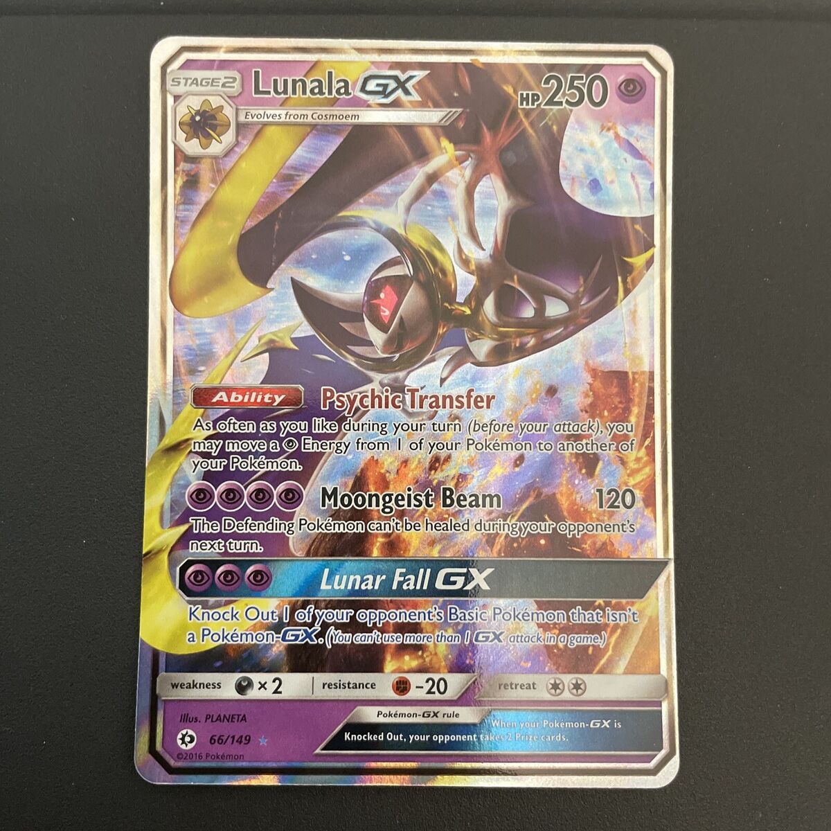 Lunala GX Near Mint Holo Rare Sun and Moon Base Set #66/149