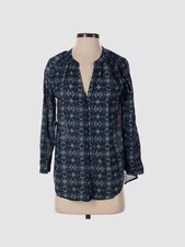 $190 Paige Women's Blue Sammy buttoned Long Sleeve Cotton Top Size S