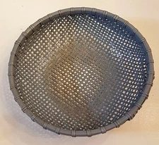 Blue Painted Wicker Basket VTG Rustic Farmhouse Round Woven Natural Fiber