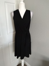 Tahari Black Faux Wrap Top Front w/Tie Sleeveless Cocktail Dress Women’s Size M