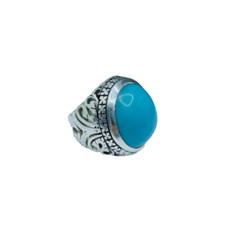 Blue Turquoise Ring Natural Hussaini Feroza Stone Tomb Feroza Jaali Silver Ring