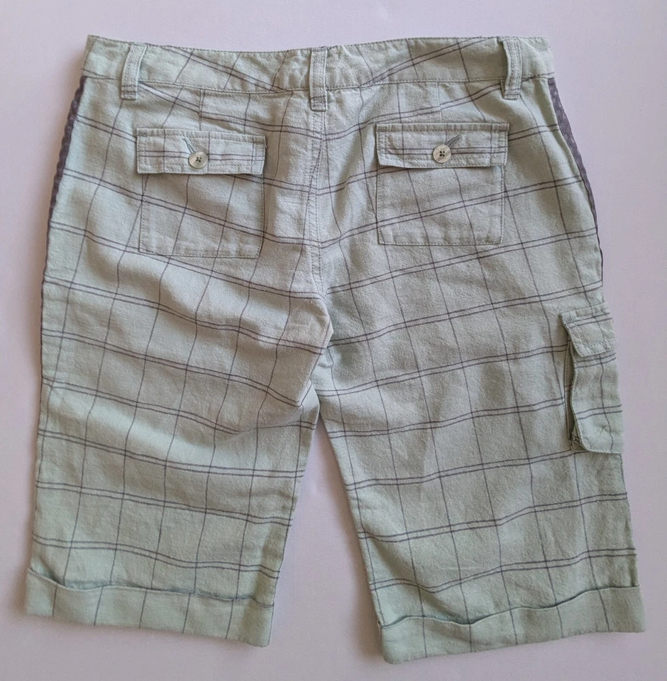 Pantalones cortos VANS verde pálido lino/algodón - cuadros grises - en muy buena condición - mujer mediano Foto 2 de 4