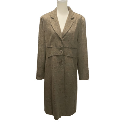 Danny & Nicole Brown Tweed Overcoat Collared Three Button Shoulder Pads Size 16
