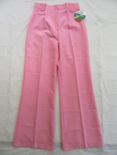 Vtg Ladies High Rise Pants 14 Pink Polyester Mom Trousers WideLeg Flat Front NOS