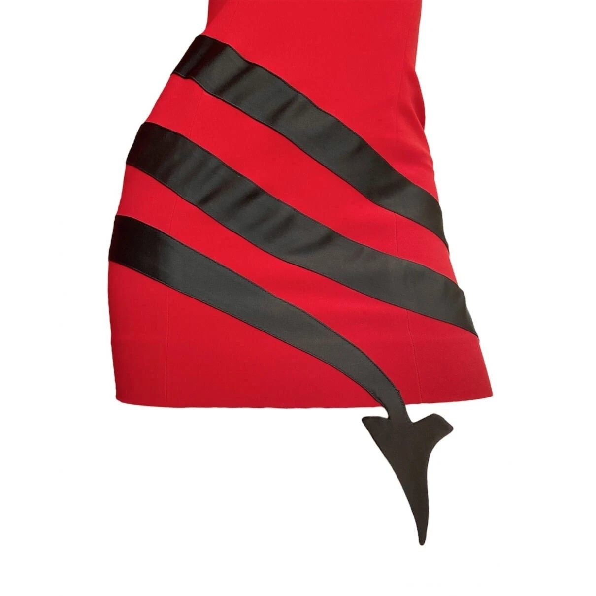 Abito Moschino Couture Vintage Senza Maniche Rosso Tubino Diavolo Nero Coda XS
