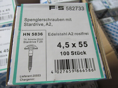 Packung Spenglerschrauben 4,5x55mm 100Stück  / Edelstahl / H2BReg2.