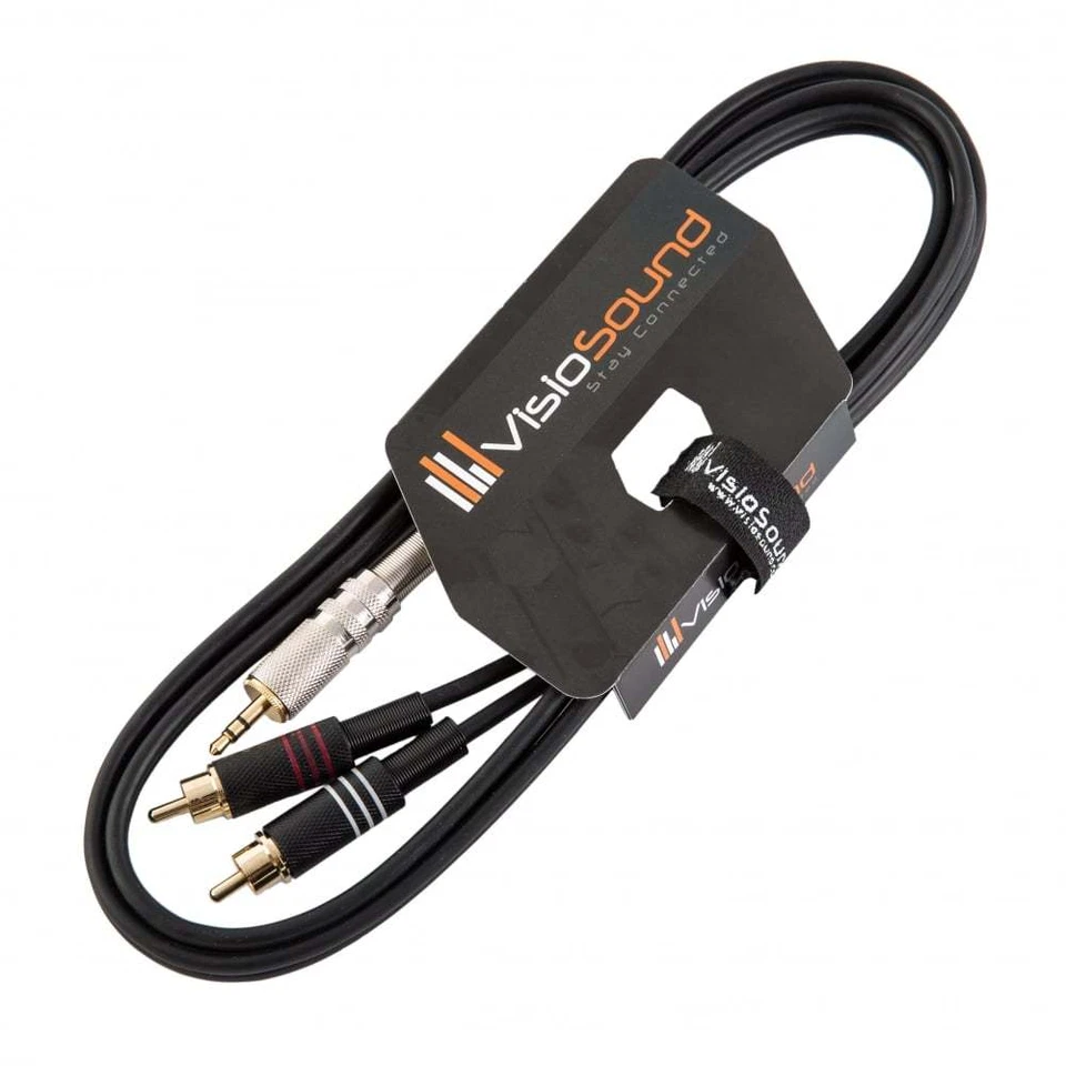 Câble mini jack TRS stéréo 3,5mm à 2 x RCA phono dorée / Câble auxiliaire 1.5m - Photo 1/1