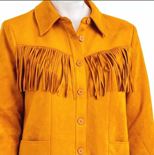 Danielle Bernstein Faux-Suede Fringe Jacket, Orange Gold XS - Picture 8 of 10