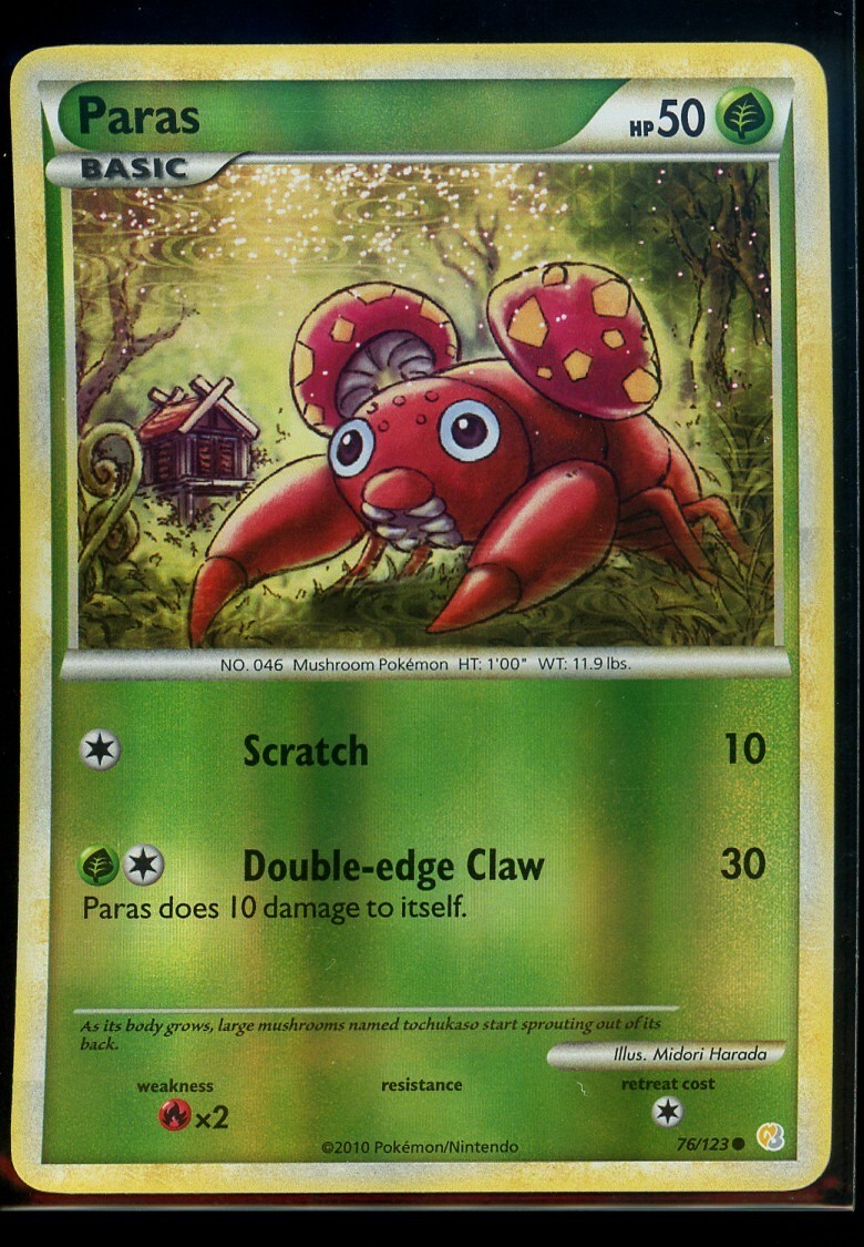 Pokemon Card TCG - HeartGold SoulSilver - Paras 76/123 - Reverse Holo NM