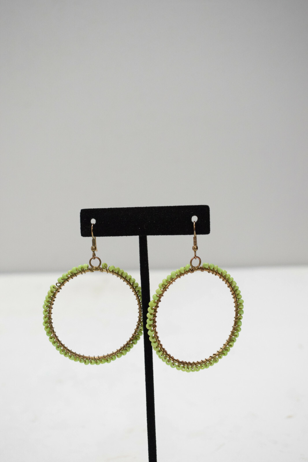 Earrings Green Beaded Hoop Earrings