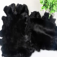 2 Pieces Black Tanned Real Rabbit Pelts Soft Skin Leather Fur Craft Home Decor