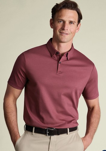 CHARLES TYRWHITT Herren dunkelrosa uni BAUMWOLLJERSEY SMART POLOSHIRT MEDIUM NEU