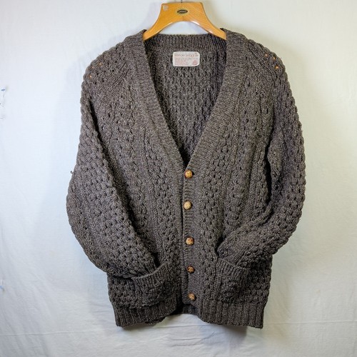 Irish 100% Pure Wool Cable Knit Sweater - LRG Euro 46 - Vintage Brown Fisherman - Image 1