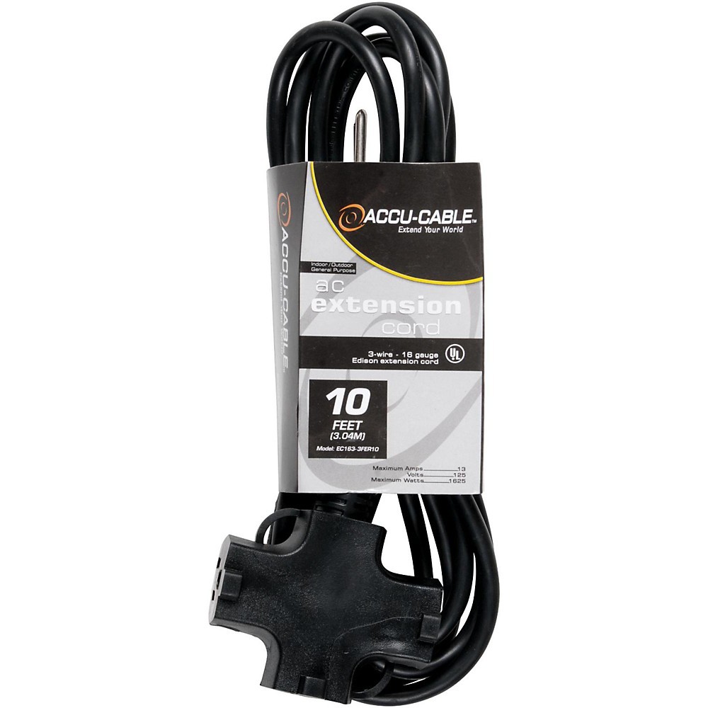 American DJ EC163-3FER 16 Gauge 3-Way IEC Power Extension Cord 10 ft 3790₽