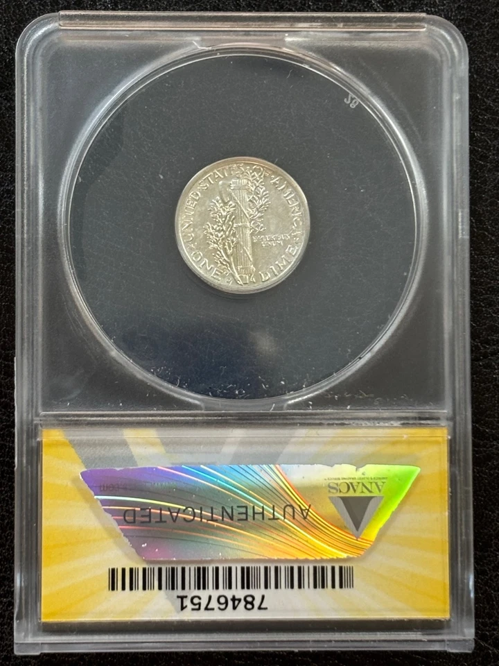 RARO - 1942 D Mercury Silver Dime 10C ANACS AU55 D/D/D RPM-12 (#882) Foto 2 de 4
