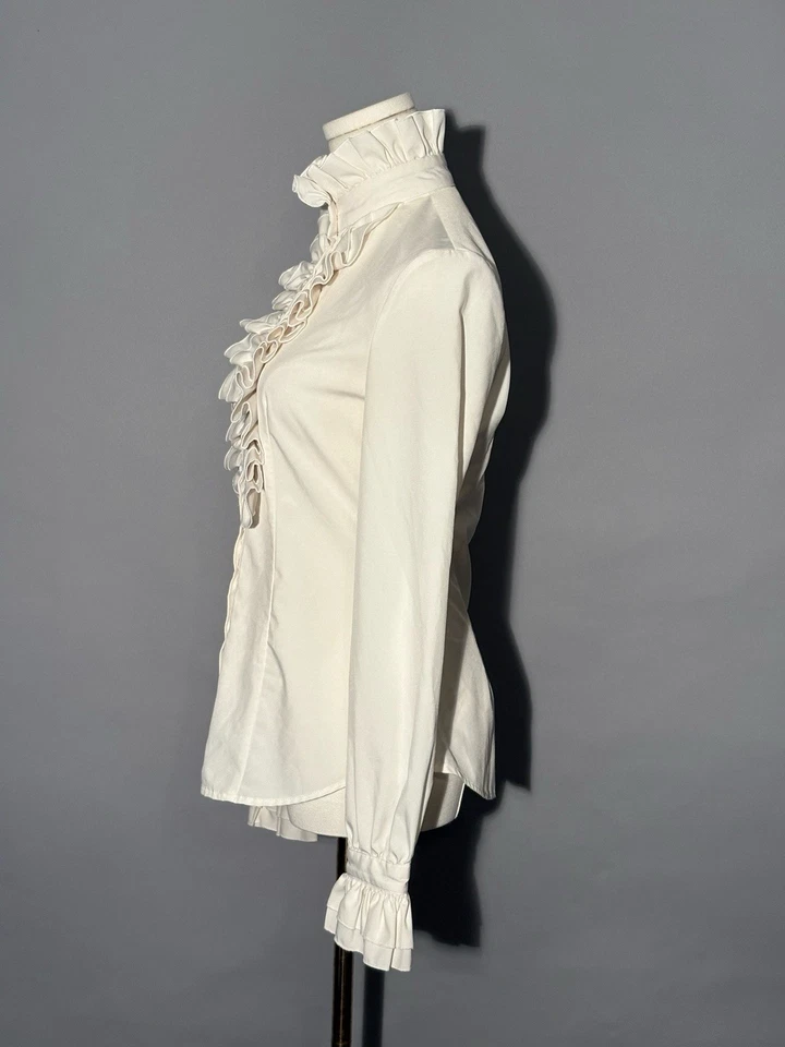 Vintage Style White Ruffle Blouse Women Small Gothic Victorian Blingor Junior L - Image 3 of 4