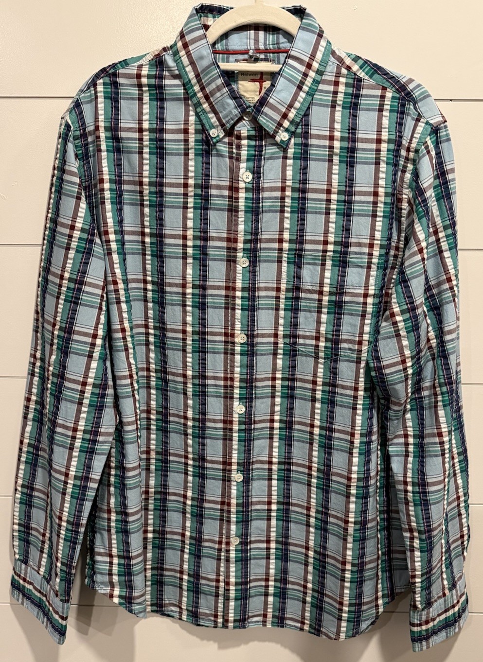 Relwen • Long Sleeve Button Up Exploded Seersucke… - image 1